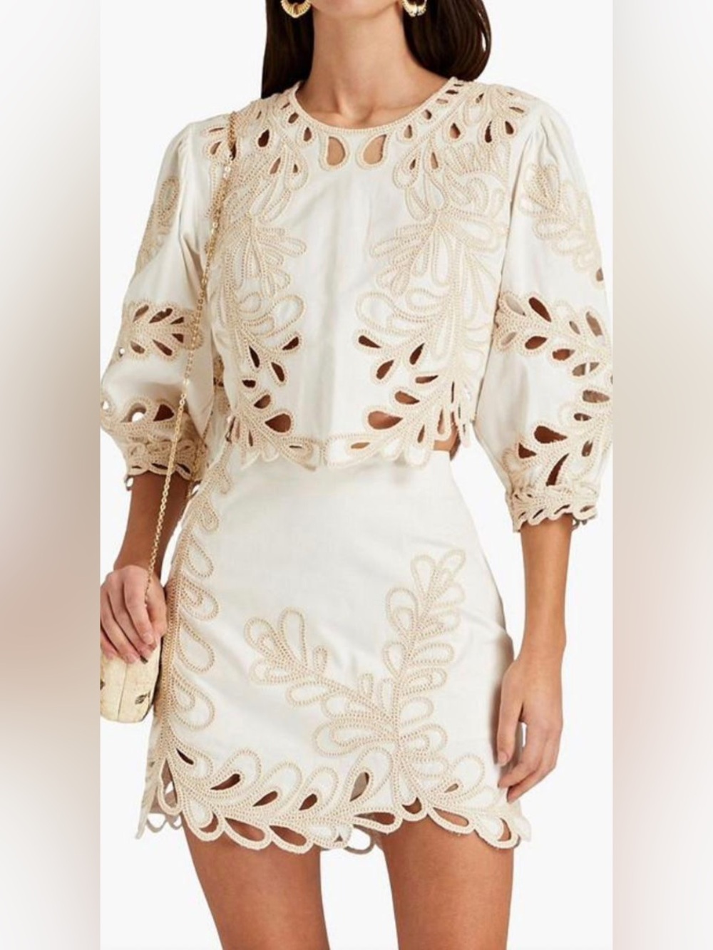 Maje Cream Eyelet Crochet Two-Piece Set